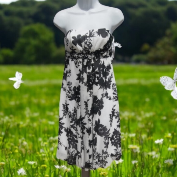 David’s Bridal 81372 short Bubble Hem Black White Sz 16 Strapless Dress Party - Picture 1 of 12